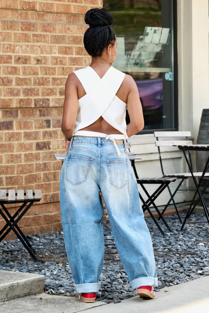Side Panel Detail Mid-Waist Jeans