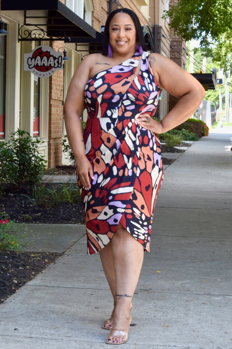 Curvy 1 Shoulder Cut Out Mini Dress -FINAL SALE