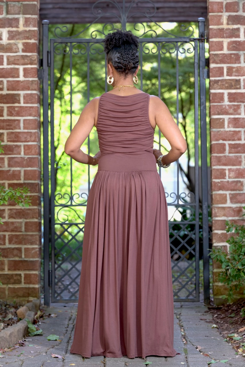 brown maxi dress drop waist Tassia Drop Waist Maxi Dress
