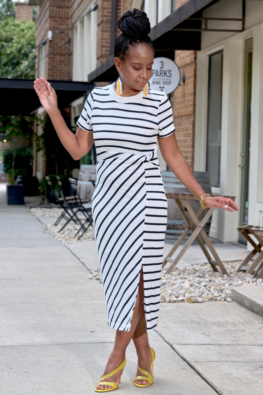 Stripe Twist Knot Midi Dress- FINAL SALE –
