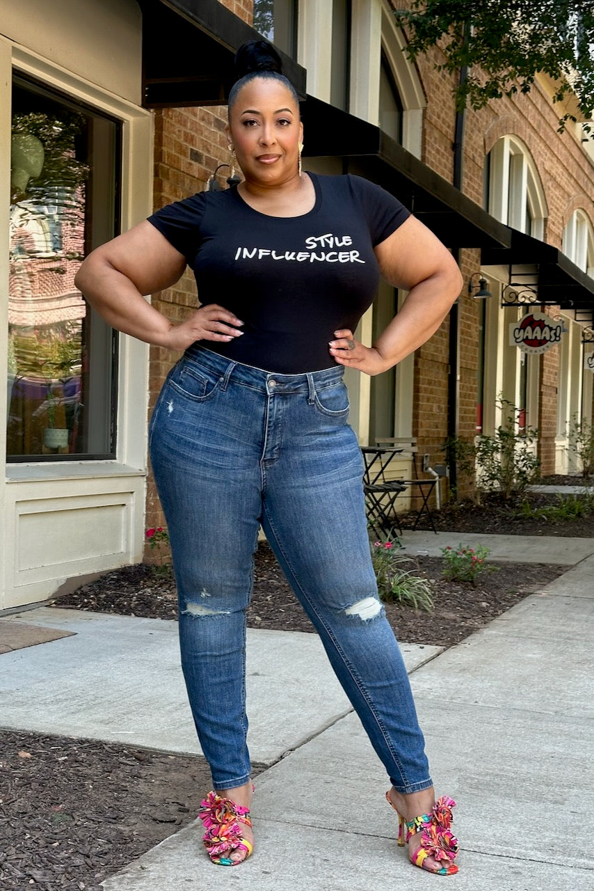 p*可様 NICENESS KESEY Curvy Dark Distressed Knee Mid Rise Skinny – pinkskyboutique.com