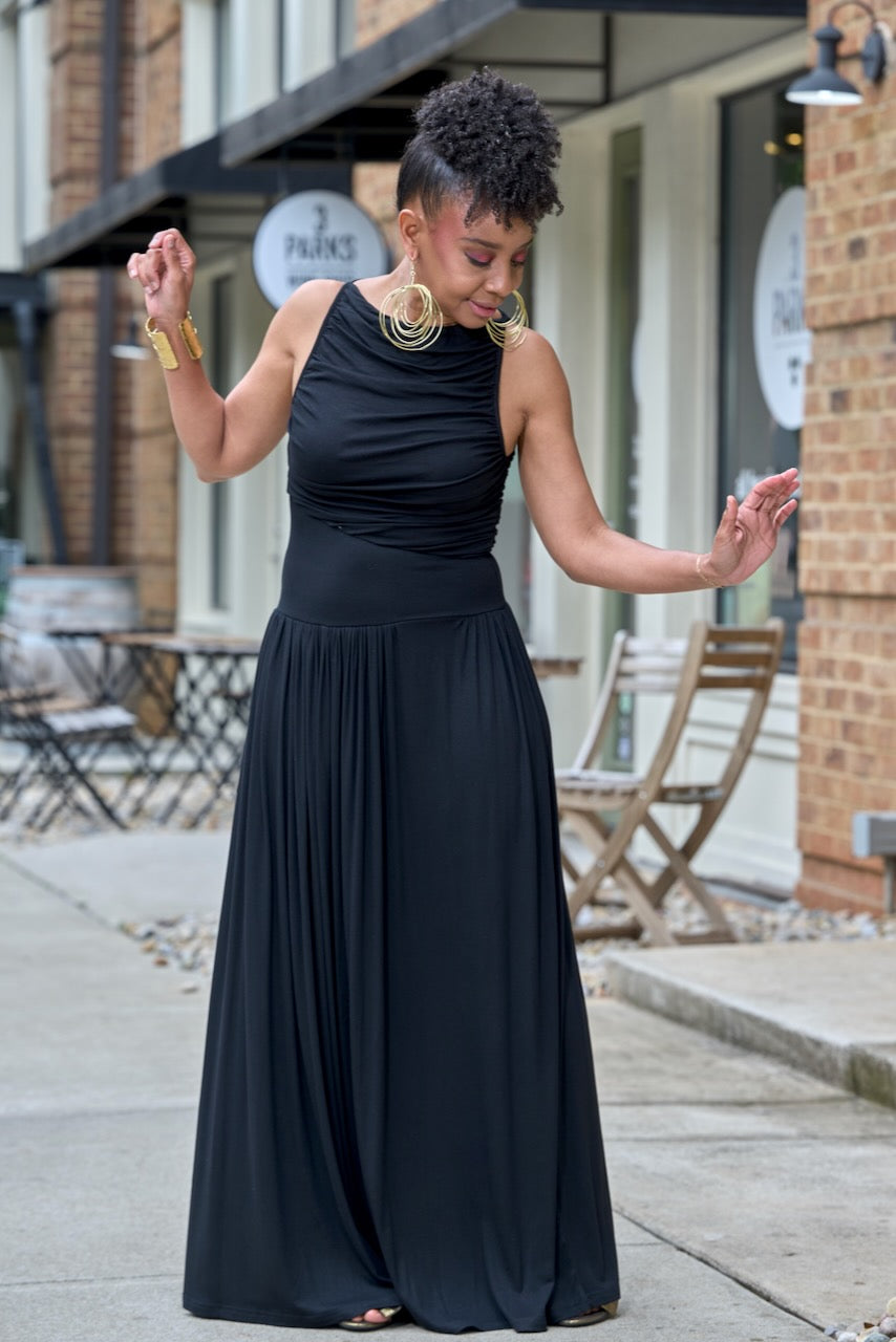 Ruched Drop Waist Maxi Dress -Black- FINAL SALE pinkskyboutique.com Ruched Drop Waist Maxi Dress -Black- FINAL SALE pinkskyboutique.com