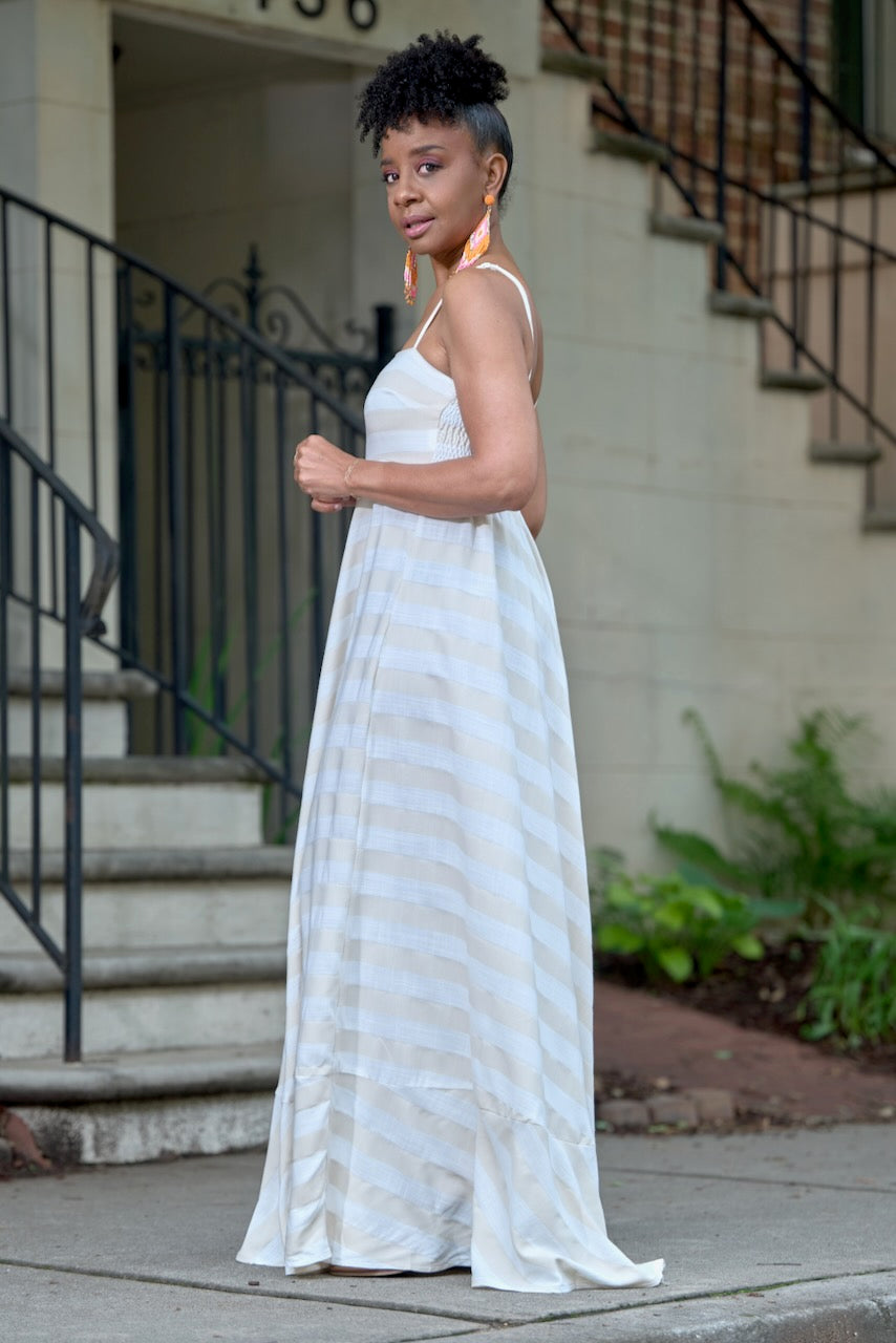 Khaki Stripe Flowy Maxi Dress -FINAL SALE – pinkskyboutique.com