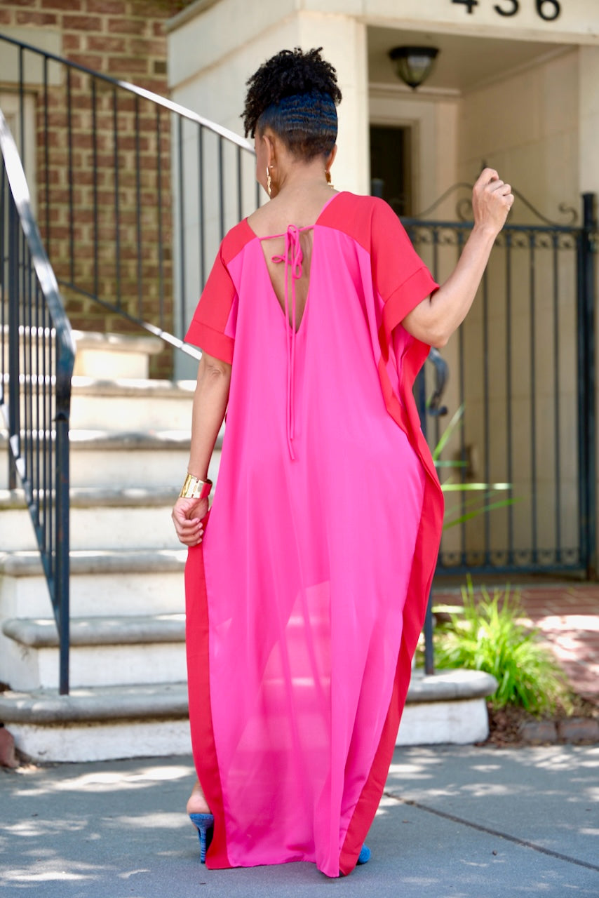 open lace back dress Petite Kaftan dress online. Pink purple kimono kaftan dress by Nuichan