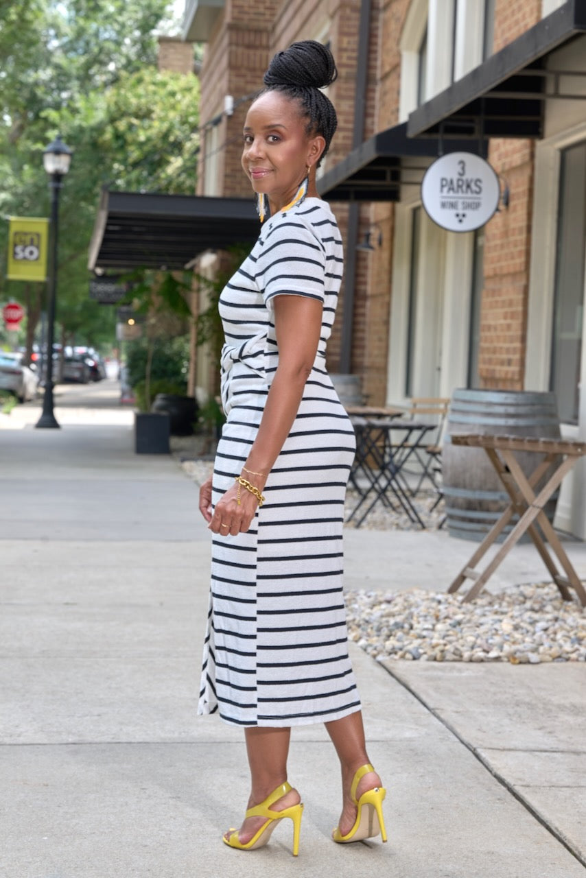 Stripe Twist Knot Midi Dress- FINAL SALE – pinkskyboutique.com