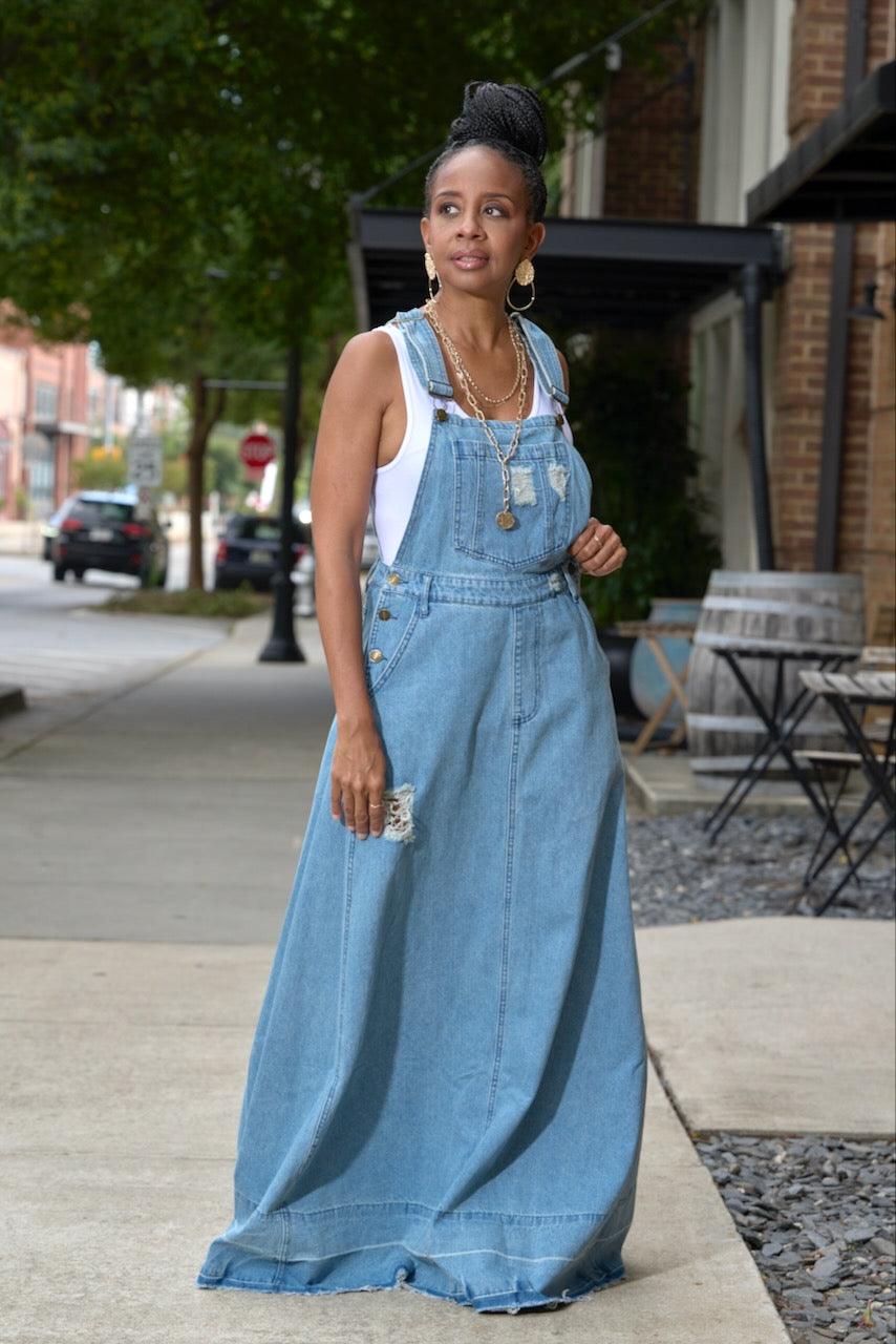 Full length denim maxi dress shop