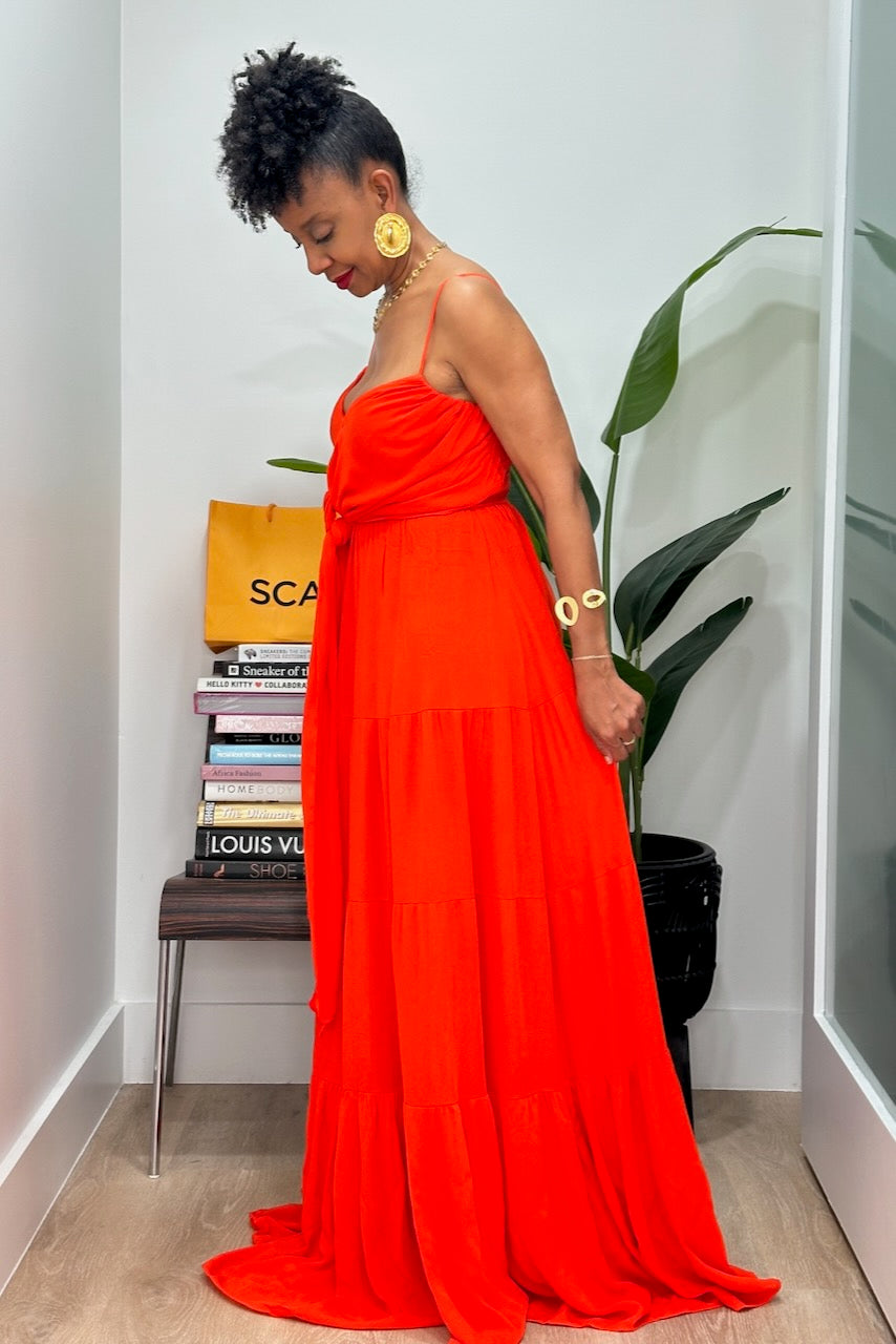 tie front maxi dress Gauze Tiered -FINAL SALE standout finish Length:60