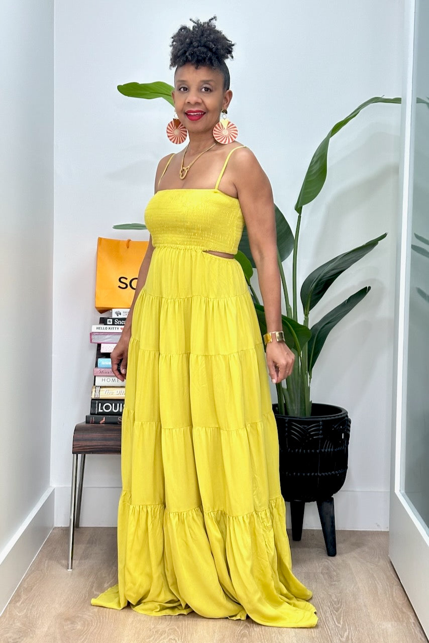 Smock Cut Out Back Maxi Dress- Citron – pinkskyboutique.com