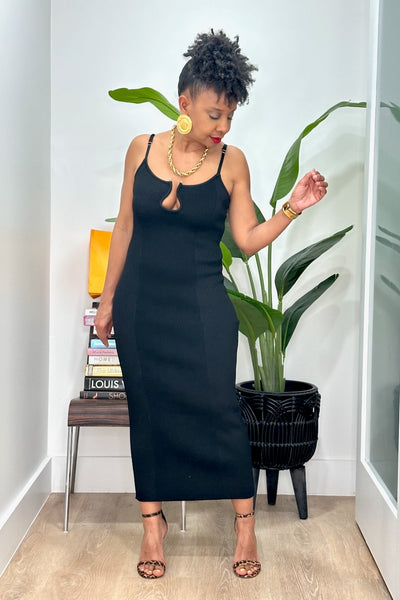 Wavy Cut Out Knit Midi Dress –