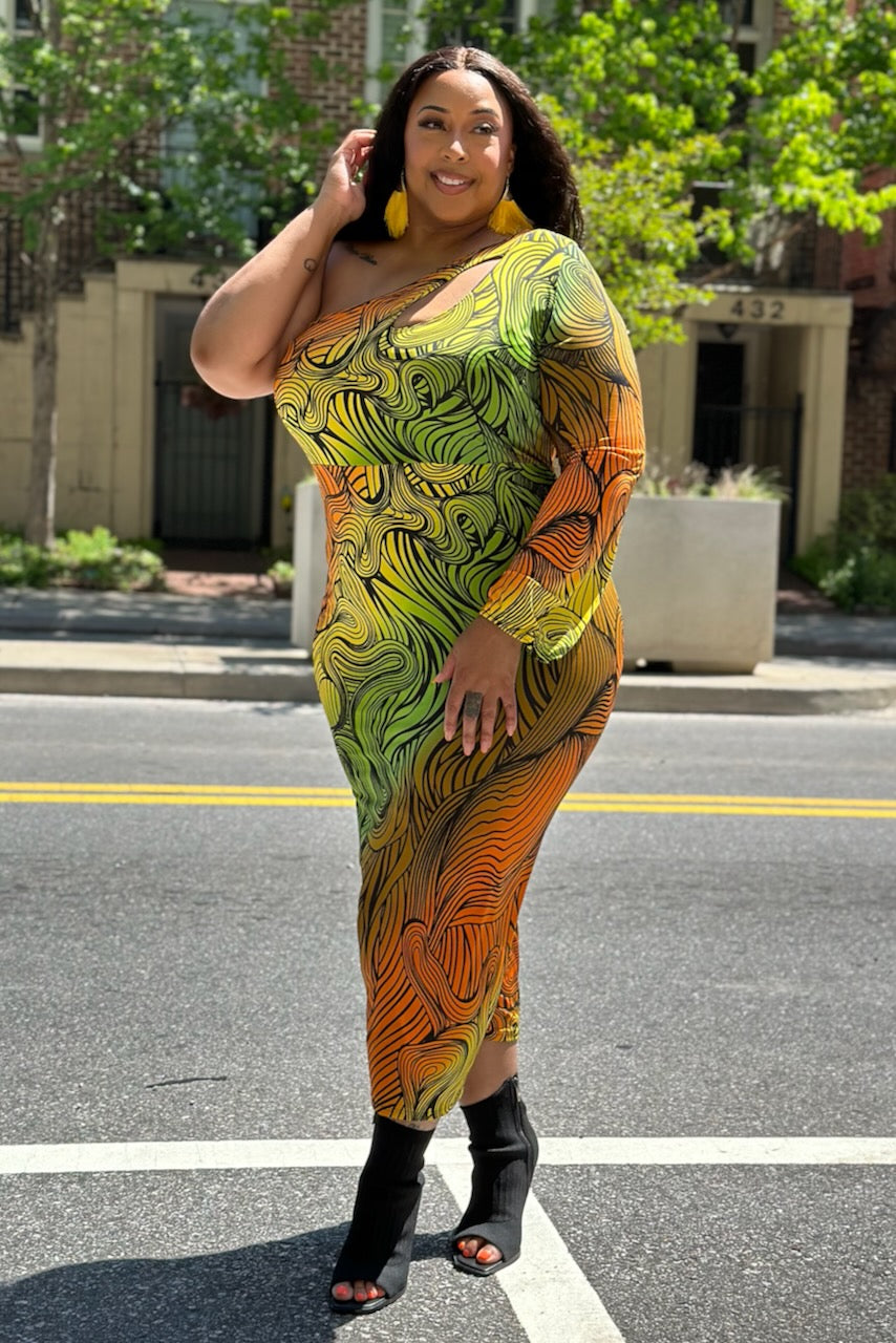 Curvy Ombre Swirl 1 Shoulder Dress -FINAL SALE  pinkskyboutique.com