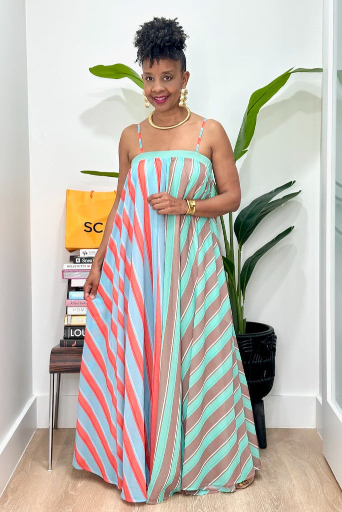 Mixed Stripe Colorblock Maxi Dress- FINAL SALE –