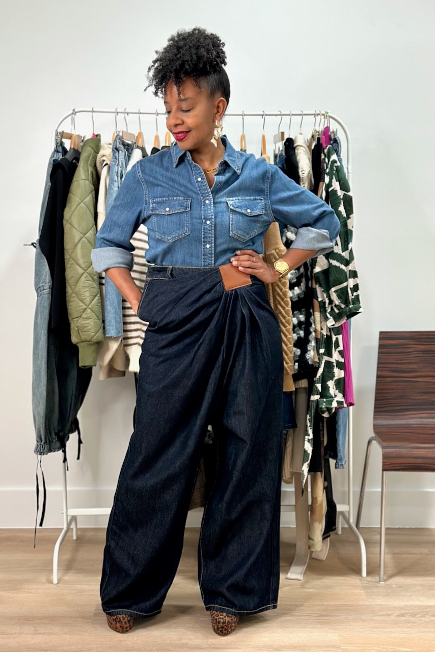 Pleated Dark Denim Trousers