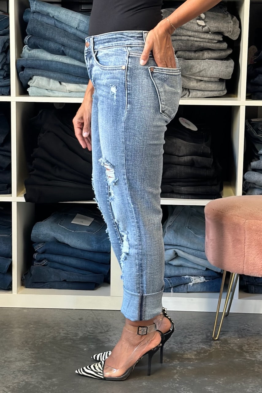 Mid Rise Bleach Splatter Cuff Boyfriend Jeans Mid Rise Bleach Splatter Cuff Boyfriend Jeans