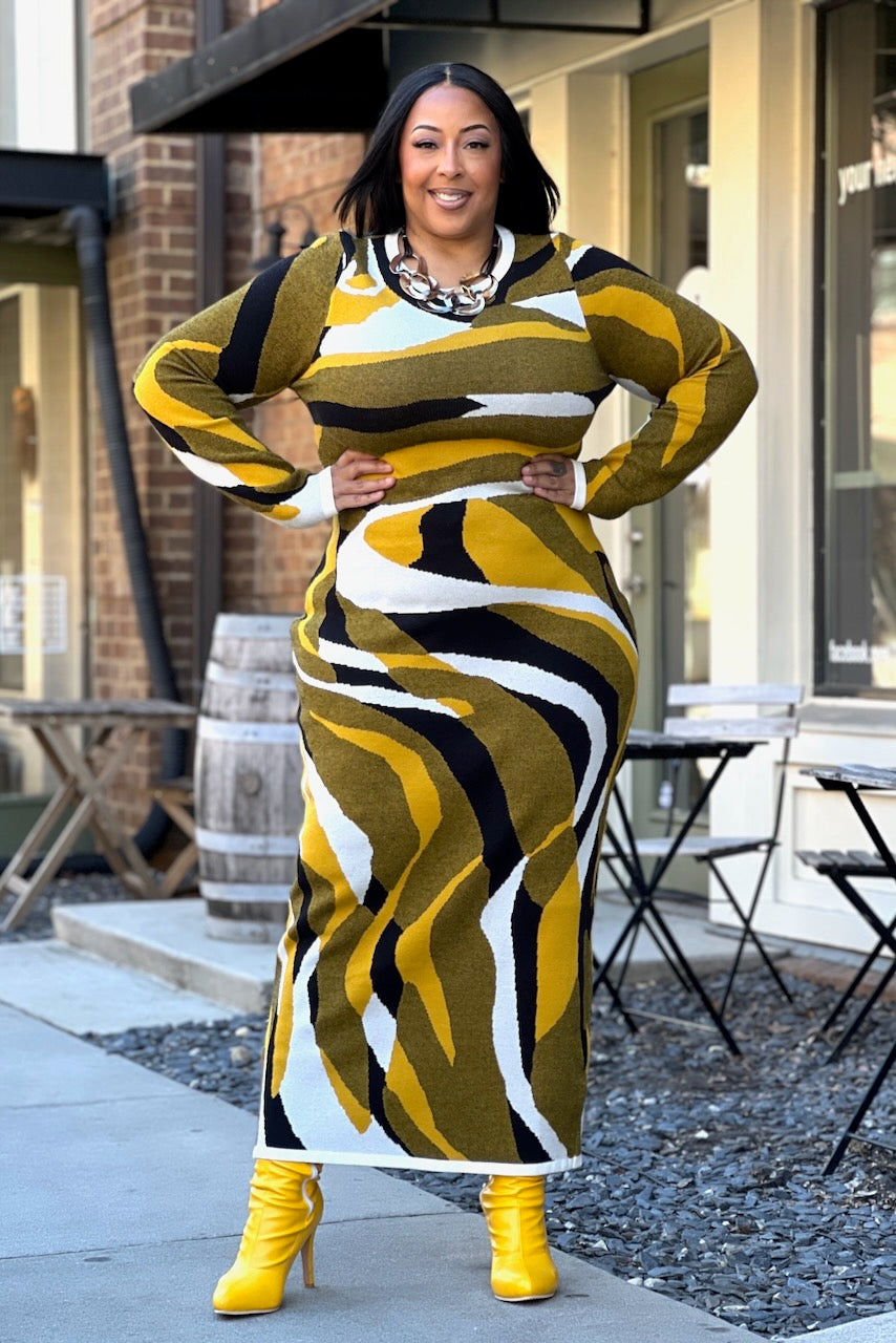 Curvy Abstract Line Knit Dress -FINAL SALE – pinkskyboutique.com