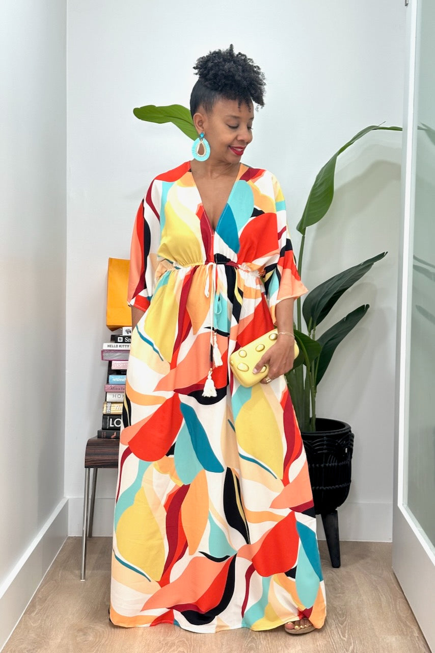 Geo Print Dolman Sleeve Maxi- FINAL SALE
