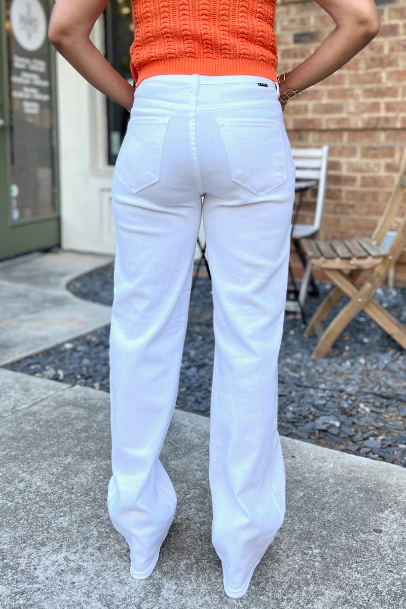 White Hi Rise Straight Leg Jeans- FINAL SALE – pinkskyboutique.com