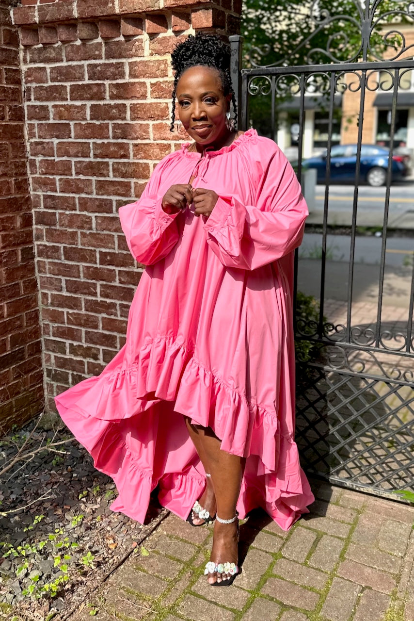 bubble pink dress Curvy Bubble Sleeve Hi Low Belted Dress-Pink -FINAL SALE –  pinkskyboutique.com