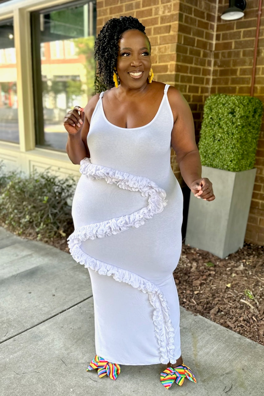Curvy Ruffle Ribbed Tank Maxi Dress -White -FINAL SALE pinkskyboutique.com Curvy Ruffle Ribbed Tank Maxi Dress -White -FINAL SALE pinkskyboutique.com