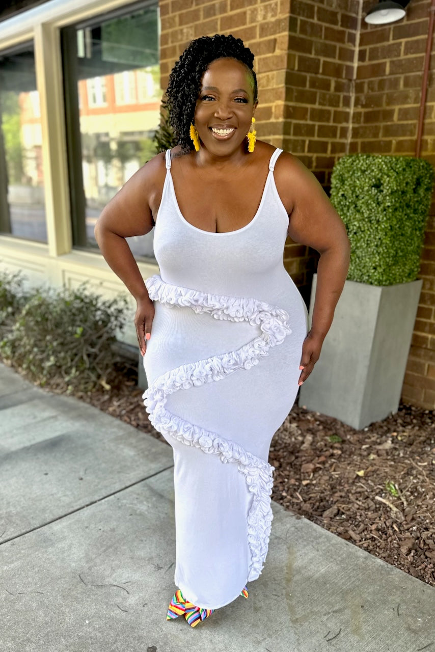 Curvy Ruffle Ribbed Tank Maxi Dress -White -FINAL SALE pinkskyboutique.com Curvy Ruffle Ribbed Tank Maxi Dress -White -FINAL SALE pinkskyboutique.com