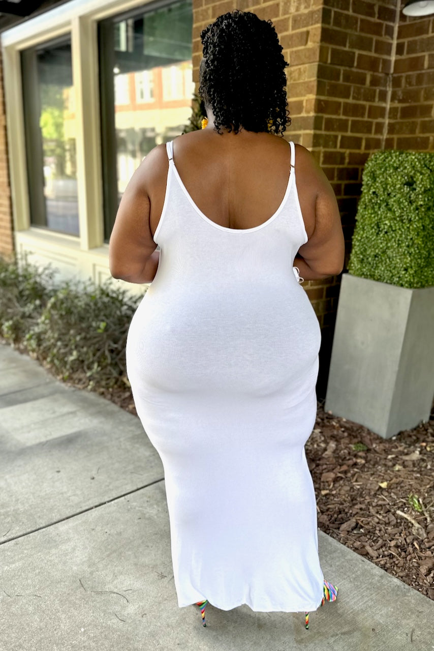 fitted lace wedding dress Curvy Ruffle Ribbed Tank Maxi Dress -White -FINAL SALE – pinkskyboutique.com
