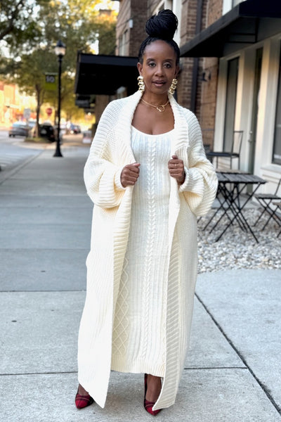 Cable Knit Tank Dress& Cardigan Set- Cream (Curvy Sizes Available)- FINAL SALE
