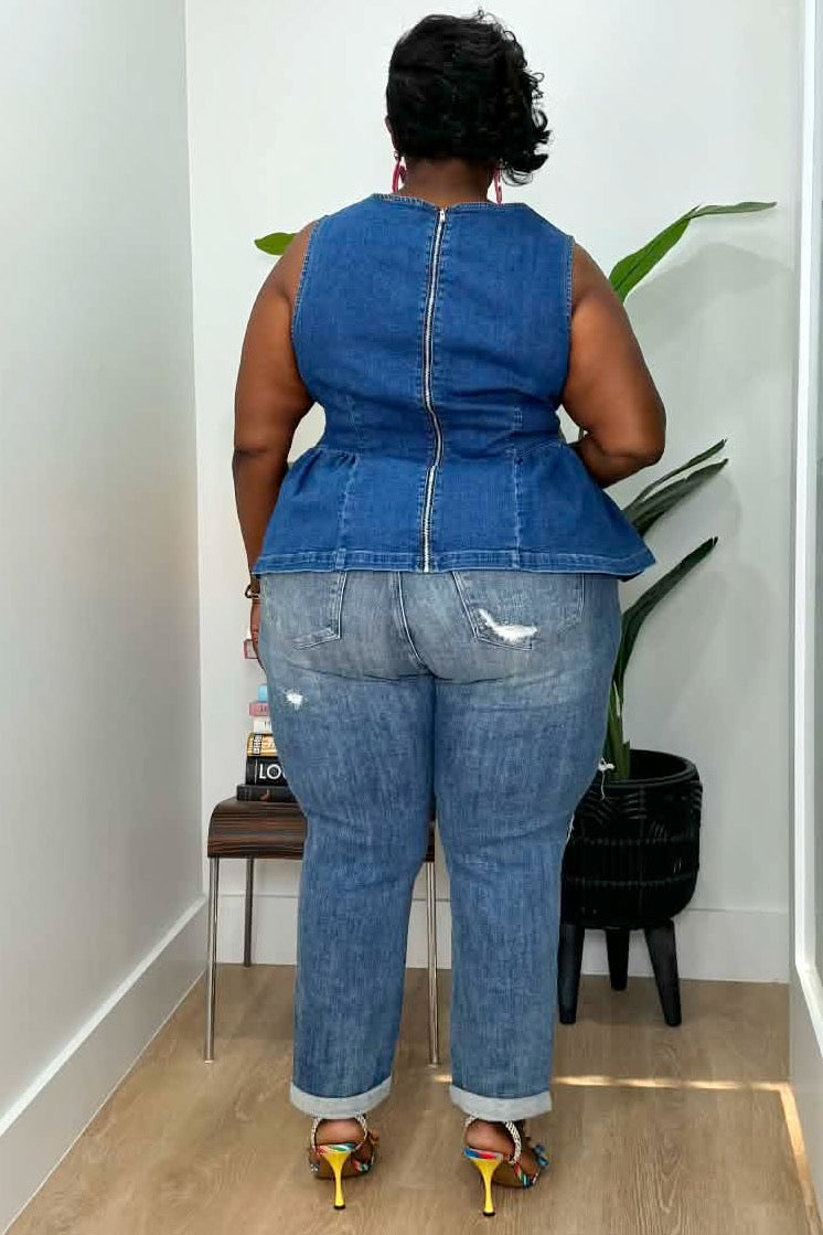 plus size denim peplum dress Plus Size Denim V-Neck Front Peplum Dress For Women at Bahrain