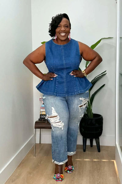 Curvy Denim Peplum Top –