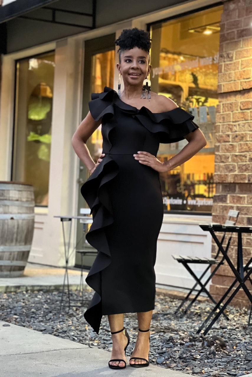Scuba frill dress shop