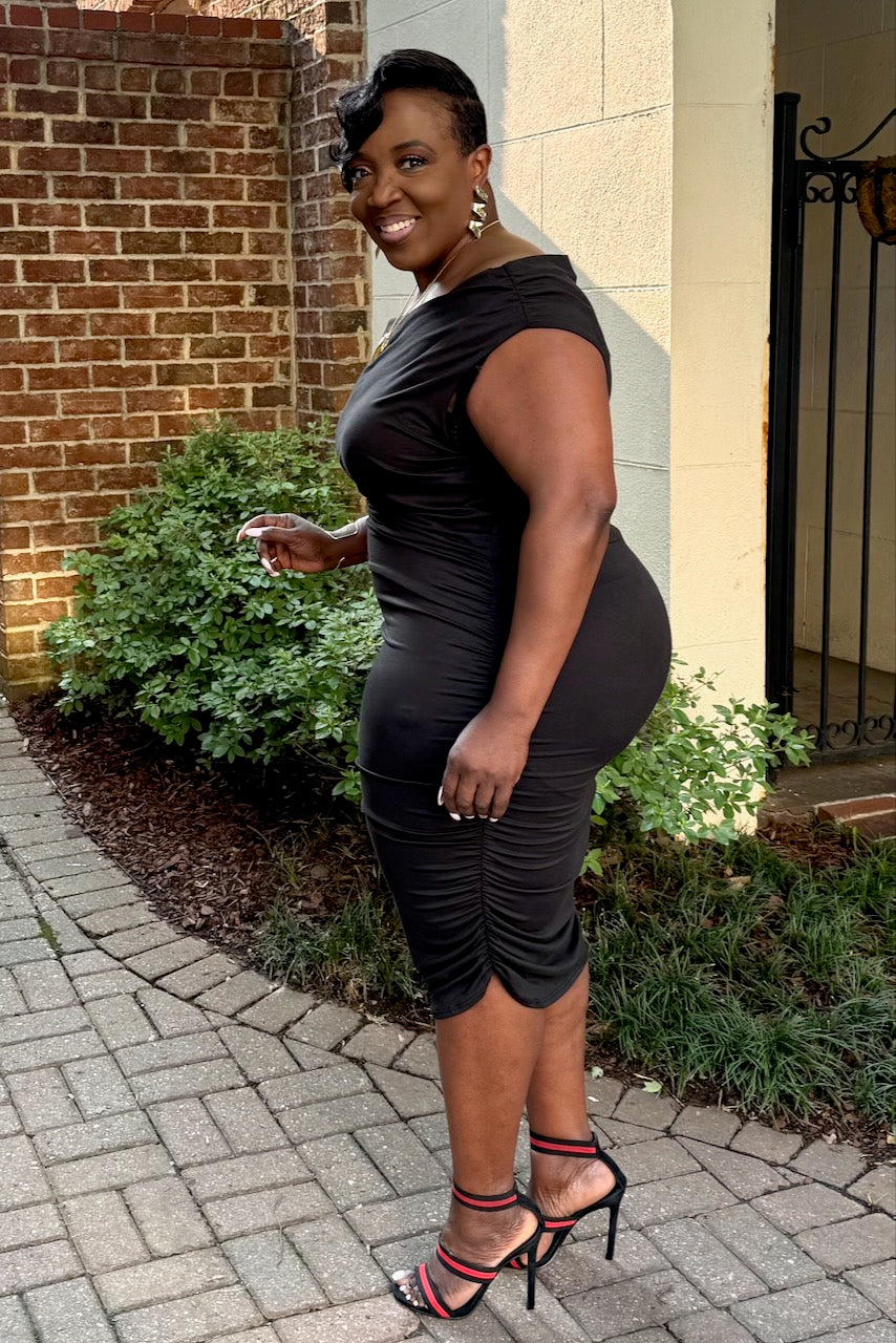 ruched off shoulder mini dress Nasty Gal Women's Velvet Ruched Off The Shoulder Mini Dress in Black